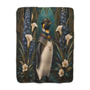 Regal Penguin Sherpa Blanket — Victorian Floral Steampunk Throw