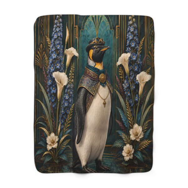 Regal Penguin Sherpa Blanket — Victorian Floral Steampunk Throw