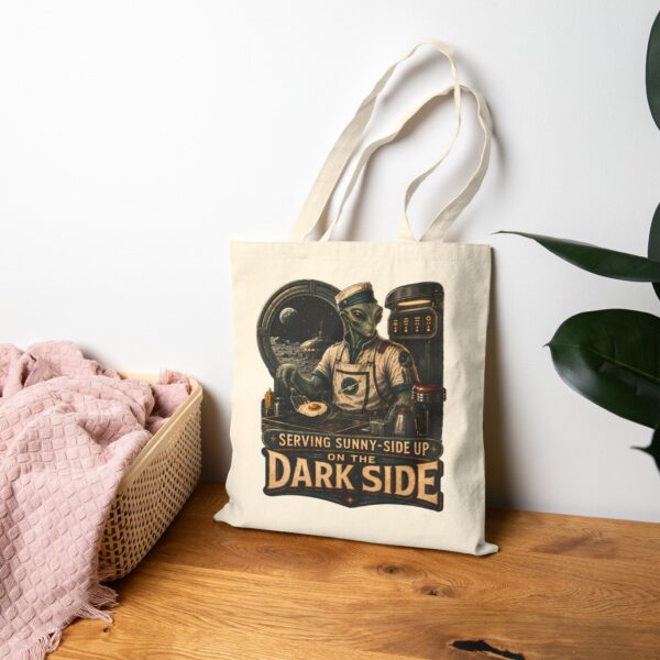Tote Bag — “Serving Sunny-Side Up on the Dark Side” Retro Alien Diner Canvas Tote