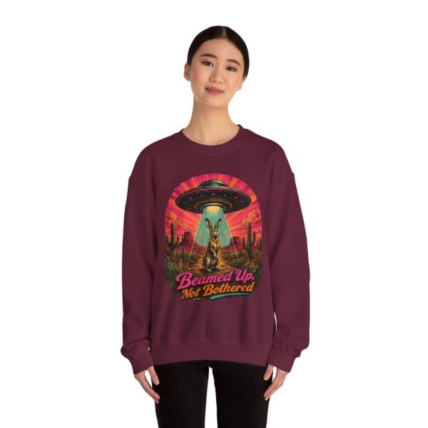 Beamed Up, Not Bothered Sweatshirt — Retro UFO & Jackrabbit Desert Crewneck