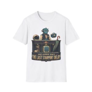 Retro Spaceport Tee — "Unclaimed Since The Last Starport Delay" Alien Deli Illustration