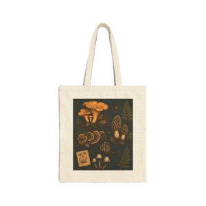 Mushroom Illustration Canvas Tote Bag — Forest Fungi Botanical Market Bag