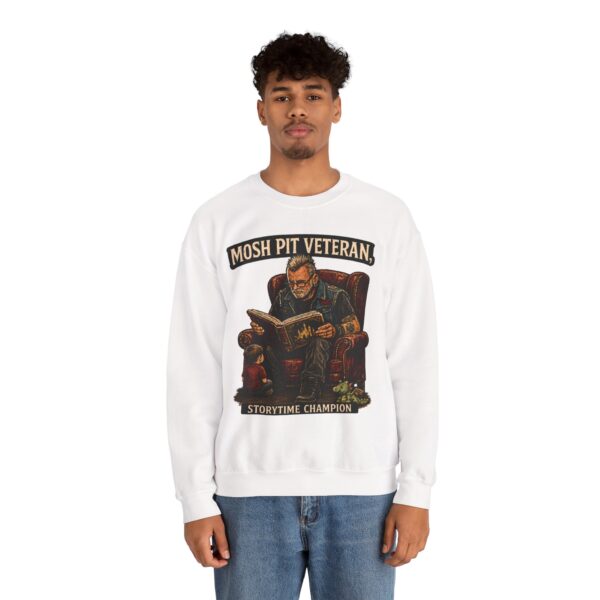 Mosh Pit Veteran Crewneck Sweatshirt — "Storytime Champion" Concert-Scene Pullover