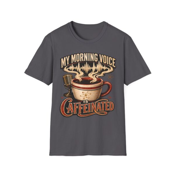 My Morning Voice Is Caffeinated T-Shirt — Coffee, Mic & Soundwave Vintage Tee