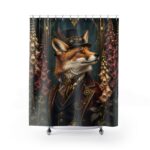 Steampunk Fox Shower Curtain — Victorian Fox Portrait Bathroom Decor