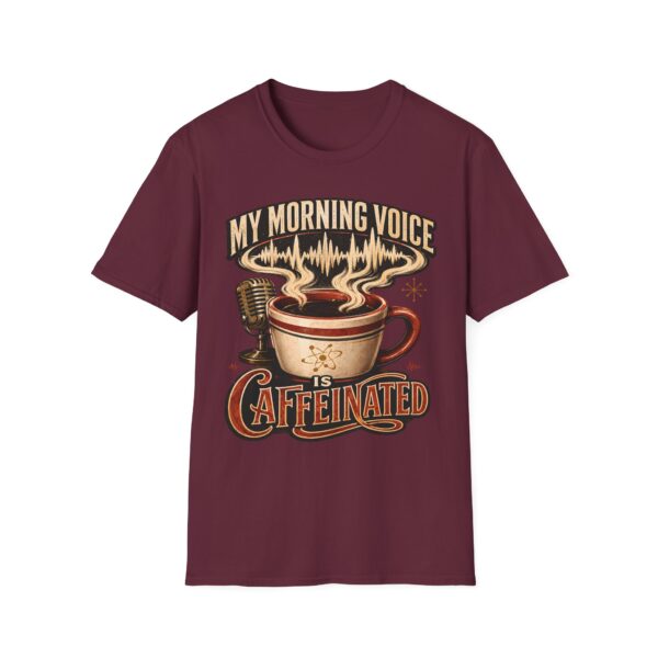 My Morning Voice Is Caffeinated T-Shirt — Coffee, Mic & Soundwave Vintage Tee