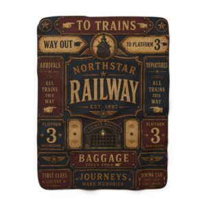 Vintage Railway Sherpa Blanket — 'Northstar Railway' Train Station Throw