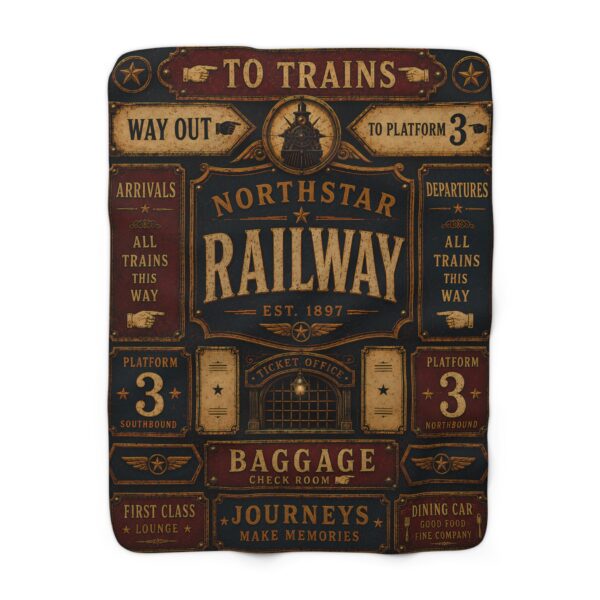 Vintage Railway Sherpa Blanket — 'Northstar Railway' Train Station Throw