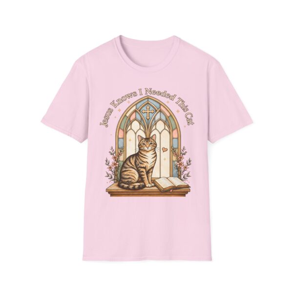 Cat Prayer T-Shirt — "Jesus Knows I Needed This Cat" Vintage Stained-Glass Design