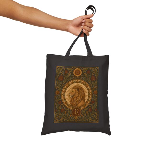 Leo Zodiac Cotton Canvas Tote Bag — Boho Astrology Lion Design