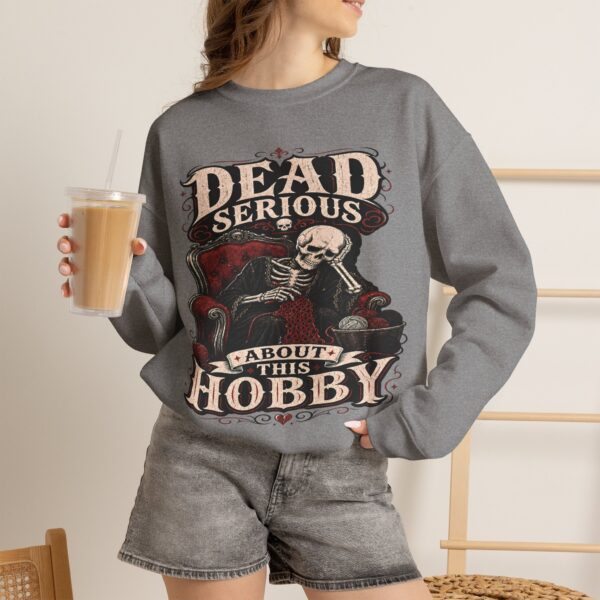 Dead Serious About This Hobby Crewneck Sweatshirt — Skeleton Crocheting Graphic