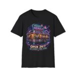 Midnight Nebula Diner T-Shirt — 'Open 24/7 in Every Time Zone' Retro Space Diner Tee