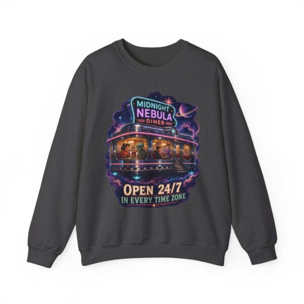 Midnight Nebula Diner Sweatshirt — "Open 24/7 in Every Time Zone"