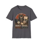 Barely Awake Office Cat T-Shirt — Funny Grumpy Cat Coffee Work Shirt