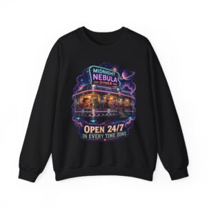 Midnight Nebula Diner Sweatshirt — "Open 24/7 in Every Time Zone"