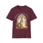 Cat Prayer T-Shirt — "Jesus Knows I Needed This Cat" Vintage Stained-Glass Design