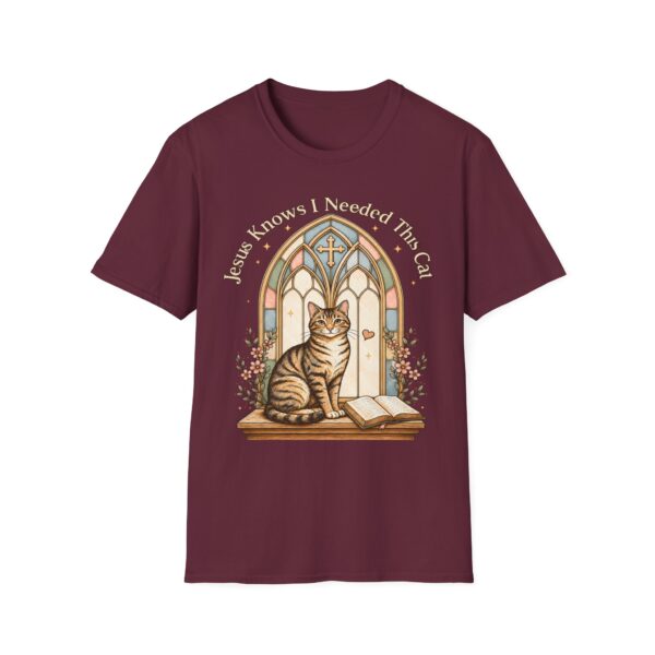 Cat Prayer T-Shirt — "Jesus Knows I Needed This Cat" Vintage Stained-Glass Design