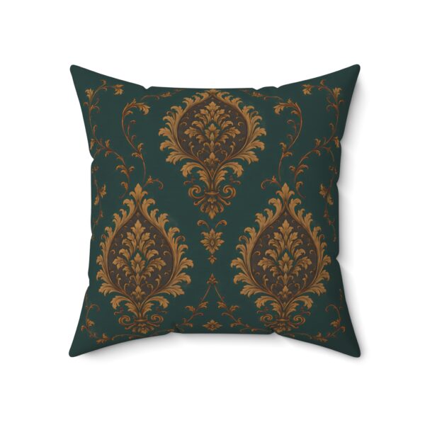 Vintage Teal Damask Pillow — Antique Gold Baroque Floral Throw Cushion