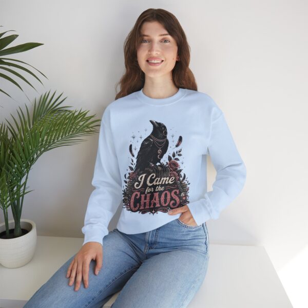 Sweatshirt — “I Came for the Chaos” Raven Graphic Crewneck
