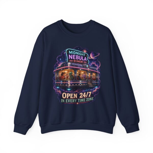 Midnight Nebula Diner Sweatshirt — "Open 24/7 in Every Time Zone"