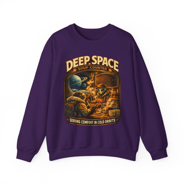 Deep Space Soup Counter Crewneck Sweatshirt — Retro Sci‑Fi Diner Graphic ("Serving Comfort in Cold Orbits")