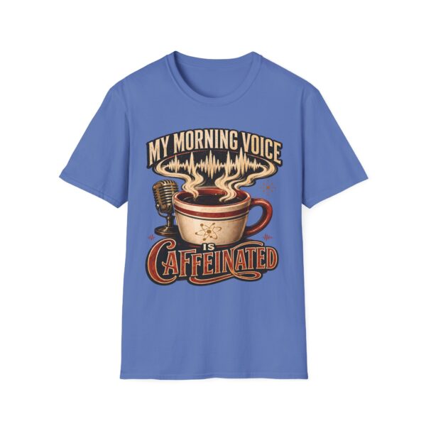 My Morning Voice Is Caffeinated T-Shirt — Coffee, Mic & Soundwave Vintage Tee