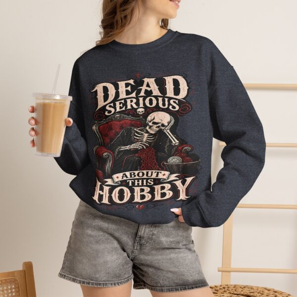 Dead Serious About This Hobby Crewneck Sweatshirt — Skeleton Crocheting Graphic