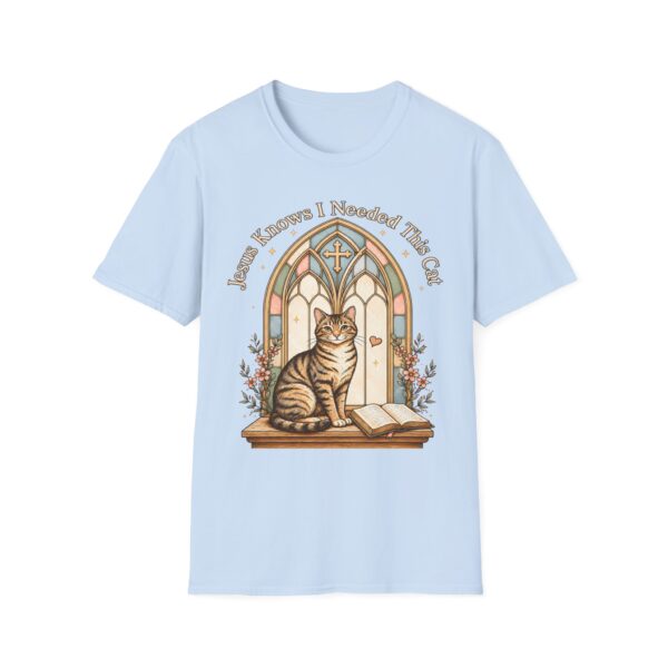 Cat Prayer T-Shirt — "Jesus Knows I Needed This Cat" Vintage Stained-Glass Design