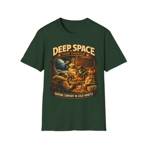 Deep Space Soup Counter T‑Shirt — Alien Diner Retro Sci‑Fi Tee