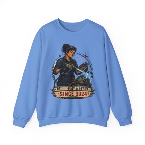 Crewneck Sweatshirt — "Cleaning Up After Aliens Since 3024" Retro Sci‑Fi Crew
