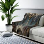Art Deco Timepiece Sherpa Blanket — Vintage Clock & Stormscape Cozy Throw