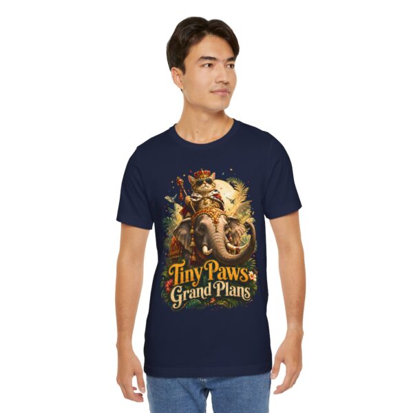 Tiny Paws, Grand Plans Tee — Crowned Cat Riding Elephant Vintage Graphic T-Shirt