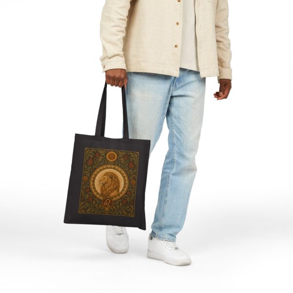 Leo Zodiac Cotton Canvas Tote Bag — Boho Astrology Lion Design