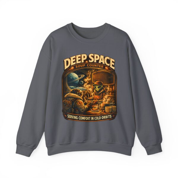 Deep Space Soup Counter Crewneck Sweatshirt — Retro Sci‑Fi Diner Graphic ("Serving Comfort in Cold Orbits")