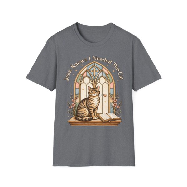 Cat Prayer T-Shirt — "Jesus Knows I Needed This Cat" Vintage Stained-Glass Design