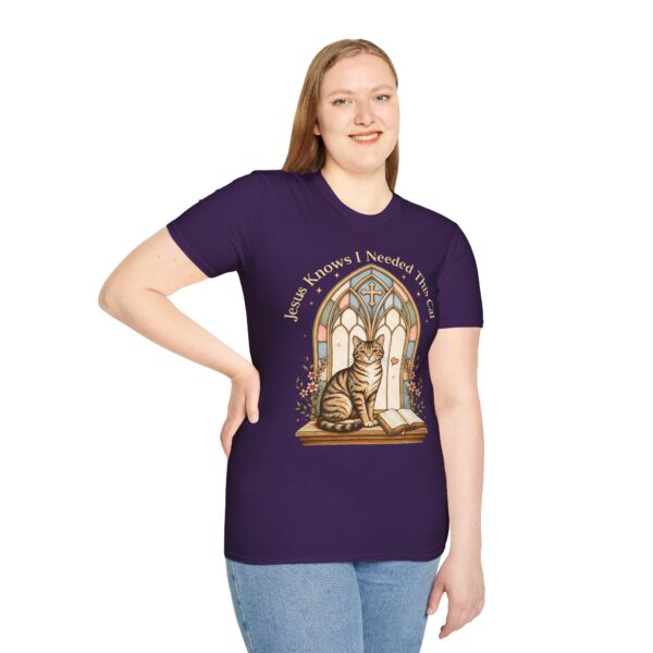 Cat Prayer T-Shirt — "Jesus Knows I Needed This Cat" Vintage Stained-Glass Design