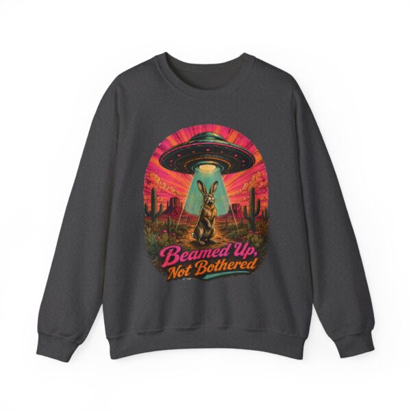Beamed Up, Not Bothered Sweatshirt — Retro UFO & Jackrabbit Desert Crewneck