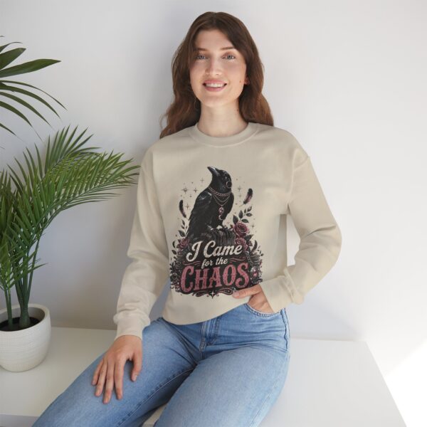 Sweatshirt — “I Came for the Chaos” Raven Graphic Crewneck