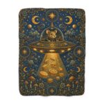 Cosmic Cheese Heist Sherpa Blanket — Whimsical Mouse UFO Fleece Throw