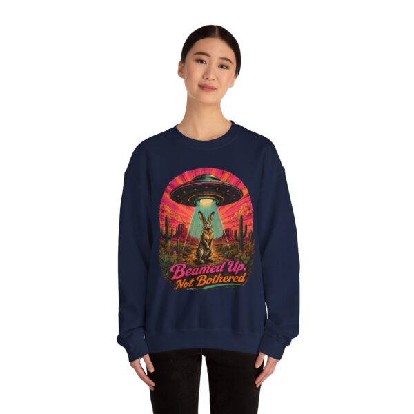 Beamed Up, Not Bothered Sweatshirt — Retro UFO & Jackrabbit Desert Crewneck