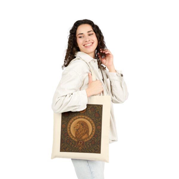 Leo Zodiac Cotton Canvas Tote Bag — Boho Astrology Lion Design
