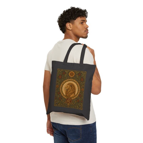 Leo Zodiac Cotton Canvas Tote Bag — Boho Astrology Lion Design