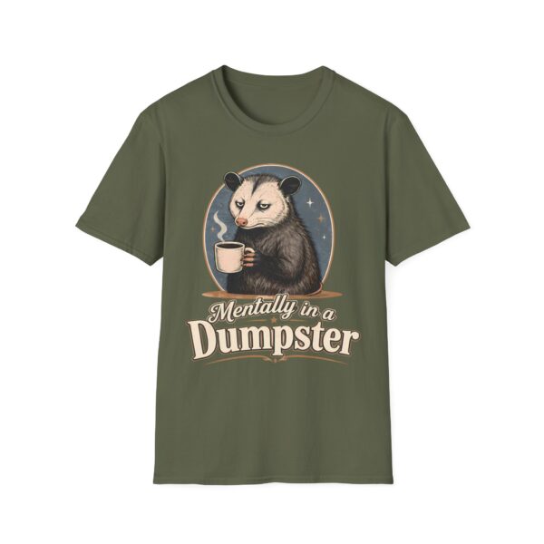 Mentally in a Dumpster Possum Tee — Cute Sarcastic Coffee Graphic T-Shirt