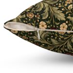 William Morris–Style Vintage Floral Pillow — Forest Green & Burgundy Botanical Cushion