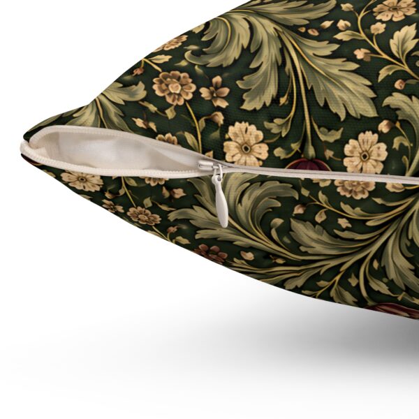 William Morris–Style Vintage Floral Pillow — Forest Green & Burgundy Botanical Cushion