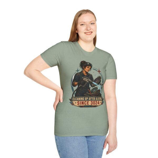 Alien Cleanup Crew T‑Shirt — "Cleaning Up After Aliens Since 3024" Sci‑Fi Graphic Tee