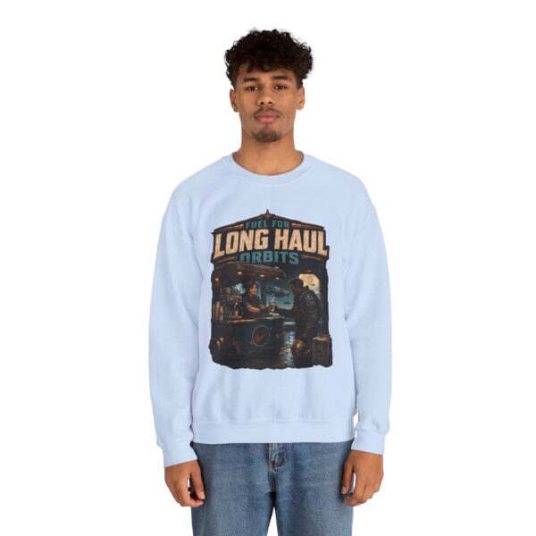 Long Haul Orbits Crewneck Sweatshirt — 'Fuel For Long Haul Orbits' Retro Space Café Design