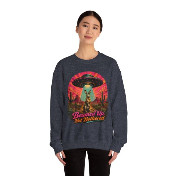 Beamed Up, Not Bothered Sweatshirt — Retro UFO & Jackrabbit Desert Crewneck