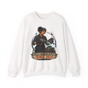 Crewneck Sweatshirt — "Cleaning Up After Aliens Since 3024" Retro Sci‑Fi Crew