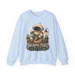 Brewing Peace Robot Sweatshirt — "Brewing Peace One Cup at a Time" Cozy Crewneck